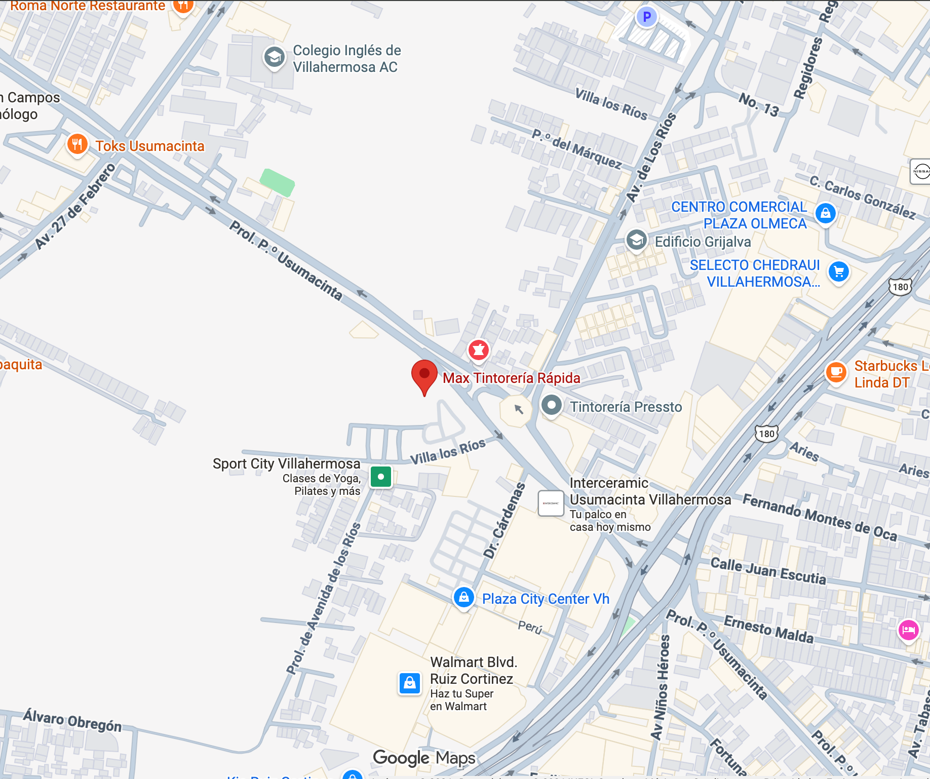 Ubicación de Tintorerías Max en Villahermosa